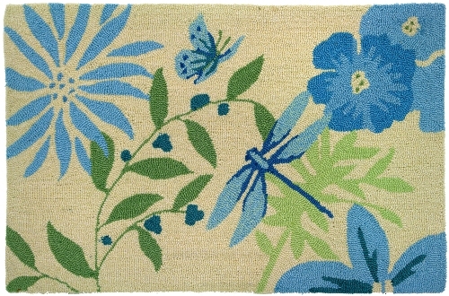 Blue Wildflowers Butterfly and Dragonfly Mat Area Accent Rug