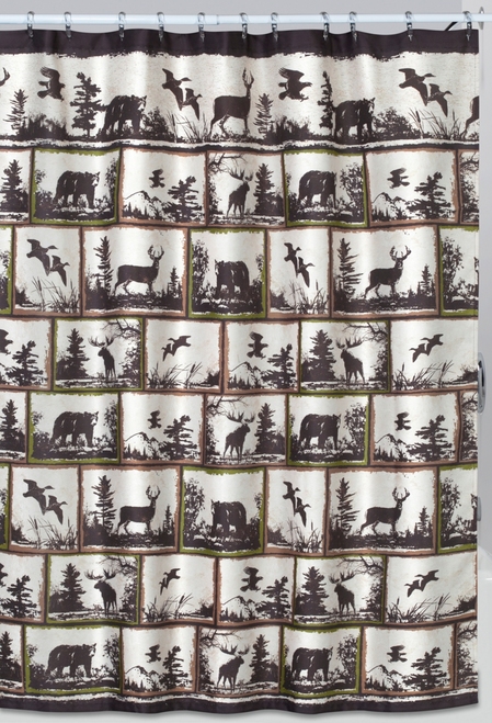 Rustic Montage Bear Deer Moose Ducks Huntsman Bathroom Fabric Shower Curtain