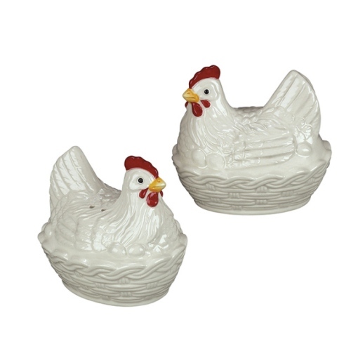 White Hen in Basket Salt and Pepper Shaker Set Andrea by Sadek