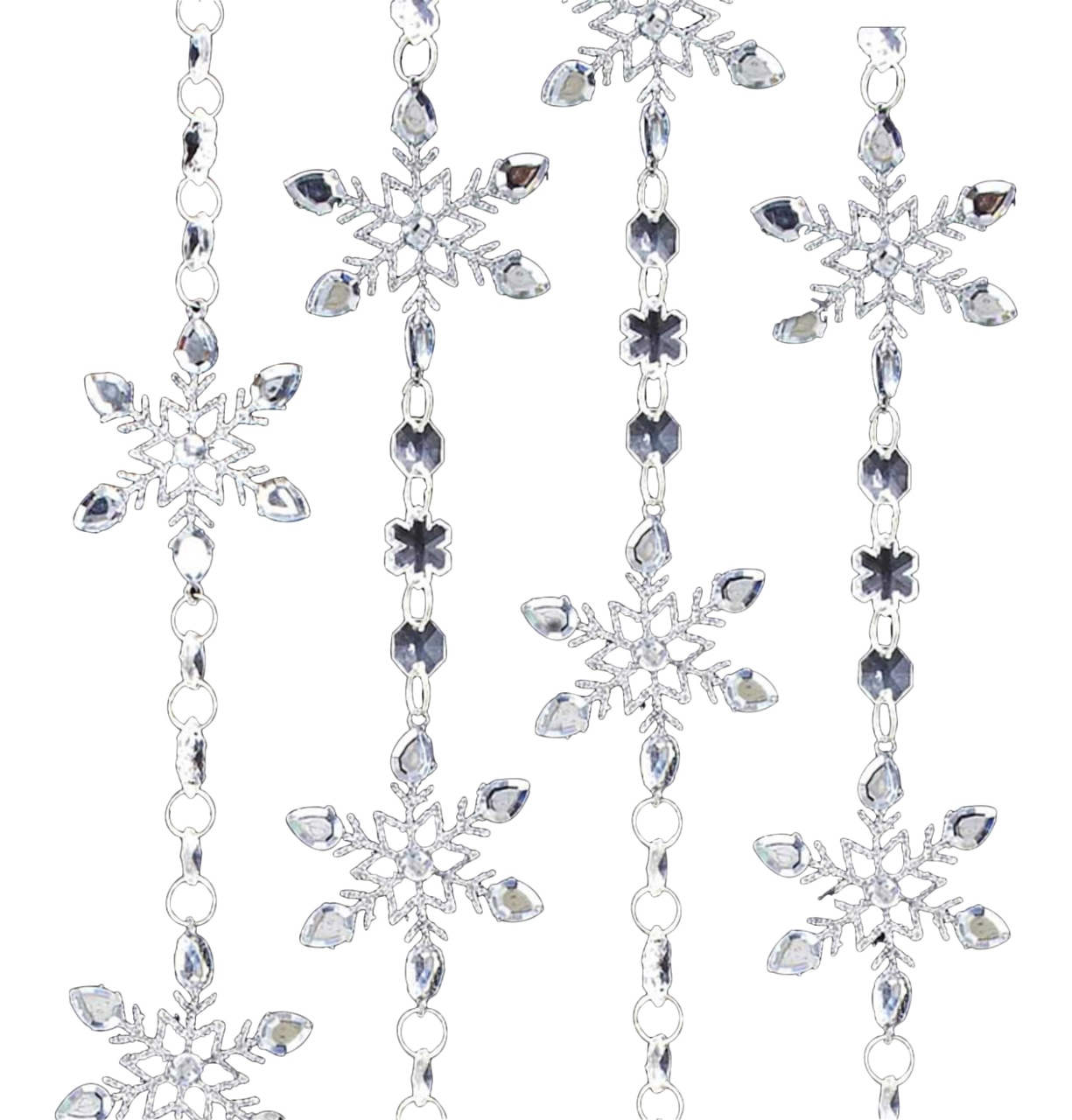 Iridescent Silver Beaded Snowflake Christmas Holiday Tree Garland 4 Feet