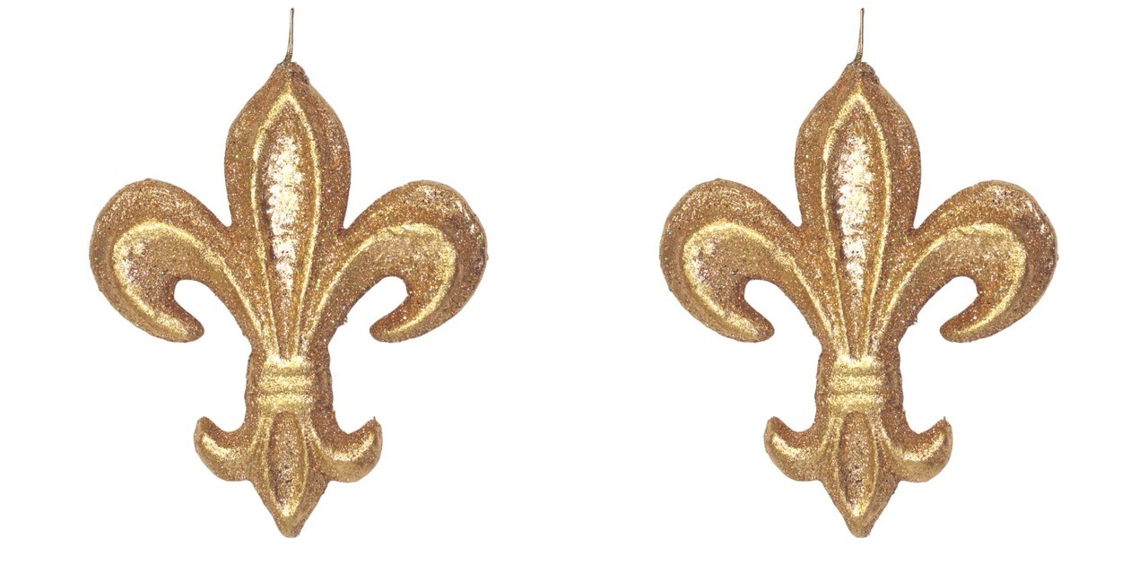 Gold Fleur de Lis Christmas Tree Holiday Ornaments December Diamonds Set of 2