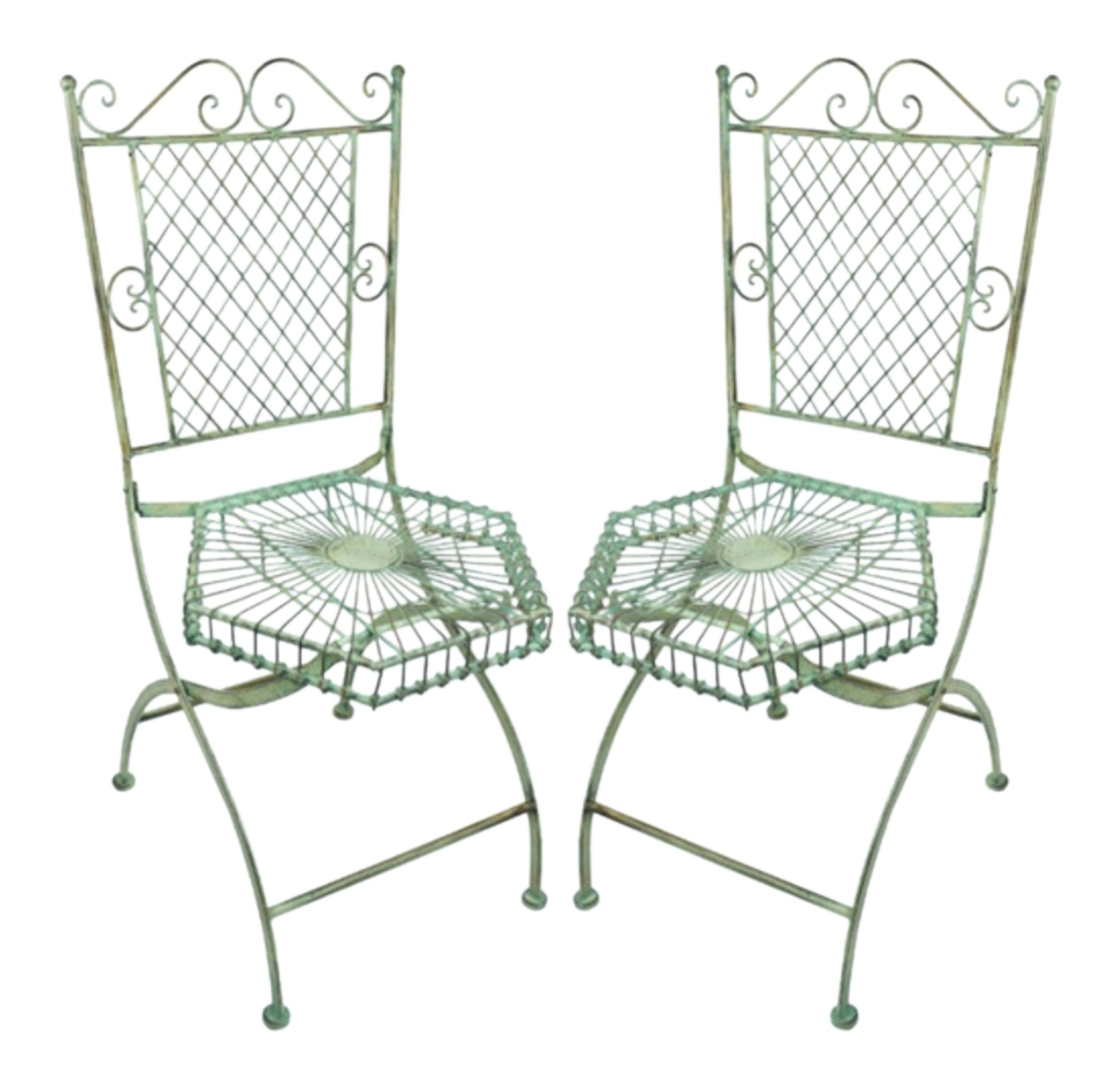 Ornate Patio Chairs Set of 2 Cast Iron Green Antiqued Finish