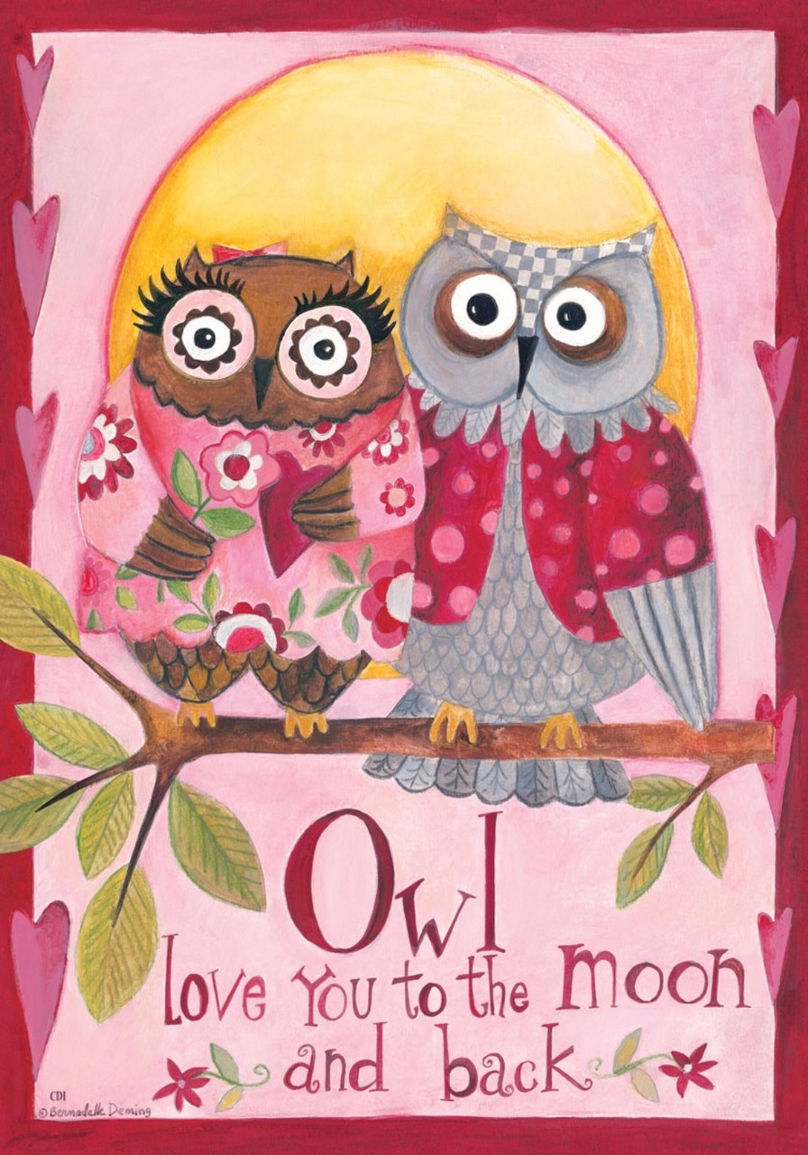 Owl Love You to the Moon and Back Cute Couple Valentine 12 X 18 Garden Flag
